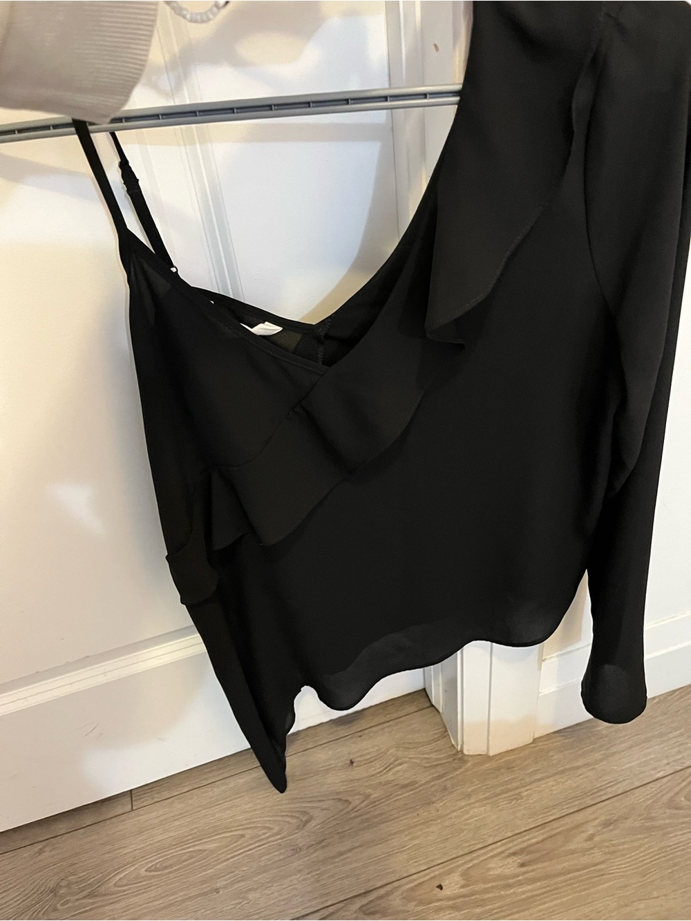 BCBGeneration Black One-Shoulder Ruffle Top